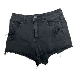 BDG High Rise Dree Jean Shorts Urban Outfitters Black Distressed Cheeky W27
